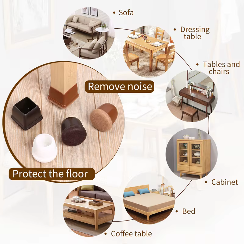 Chair Leg Caps Rubber Feet Protector Stool Table Furniture Leg Cover Non Slip Felt Bottom Pads Round Square Floor Protectors