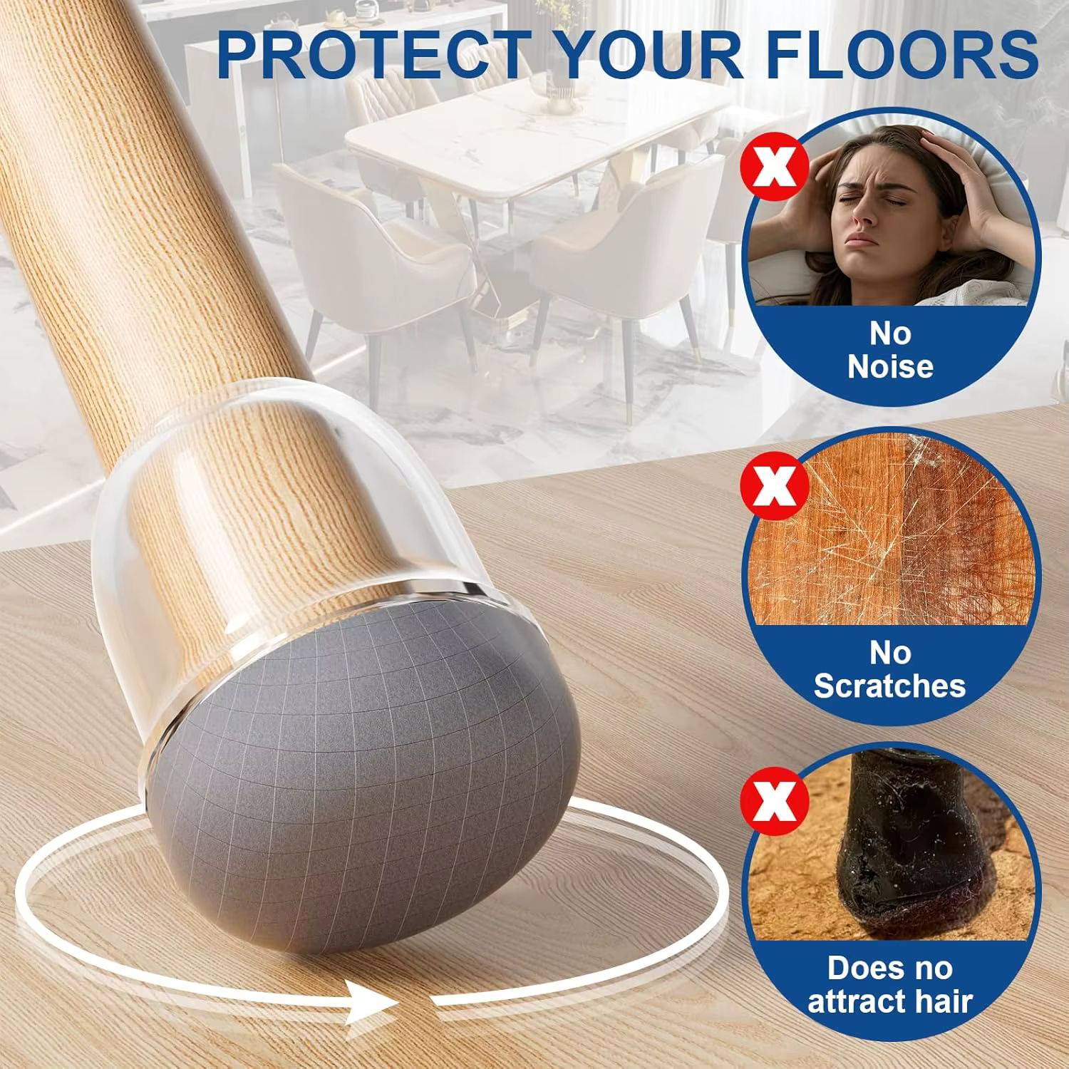 8PCS Round Chair Leg Protectors Silicone Dust and Hair Proof Chair Leg Caps for Rug Glides Easily for Hardwood Floors Prevents