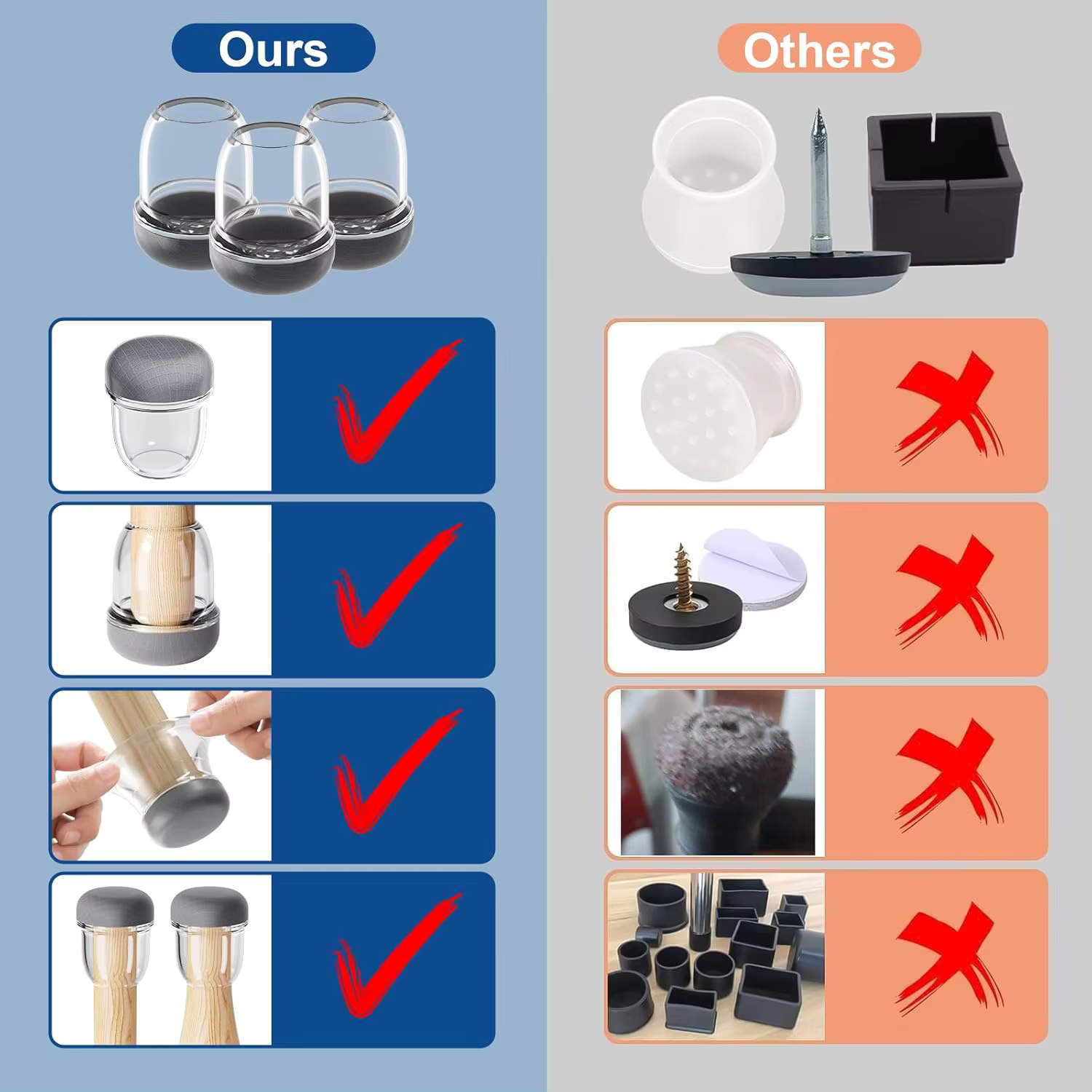 8PCS Round Chair Leg Protectors Silicone Dust and Hair Proof Chair Leg Caps for Rug Glides Easily for Hardwood Floors Prevents