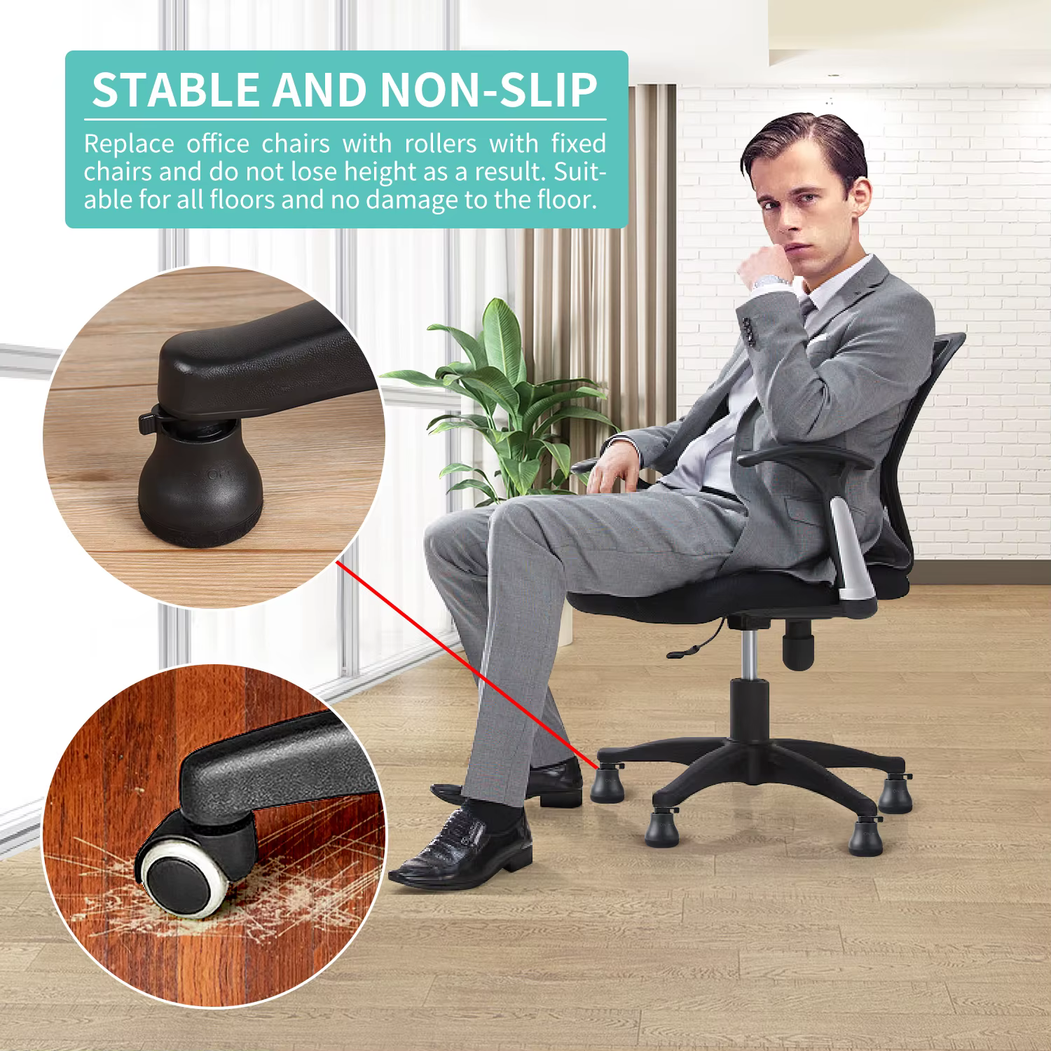 Office Chair Caster Swivel Wheels to Fixed Stationary Castors Replacement Bell Glides Furniture Chair Feet Wheel Stopper