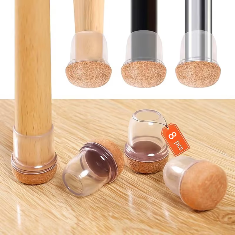 8PCS Table Chair Leg Protector Covers Silicon Furniture Floor Feet Cup Thick Felt Bottom Protector Feet Caps Reduce Noice